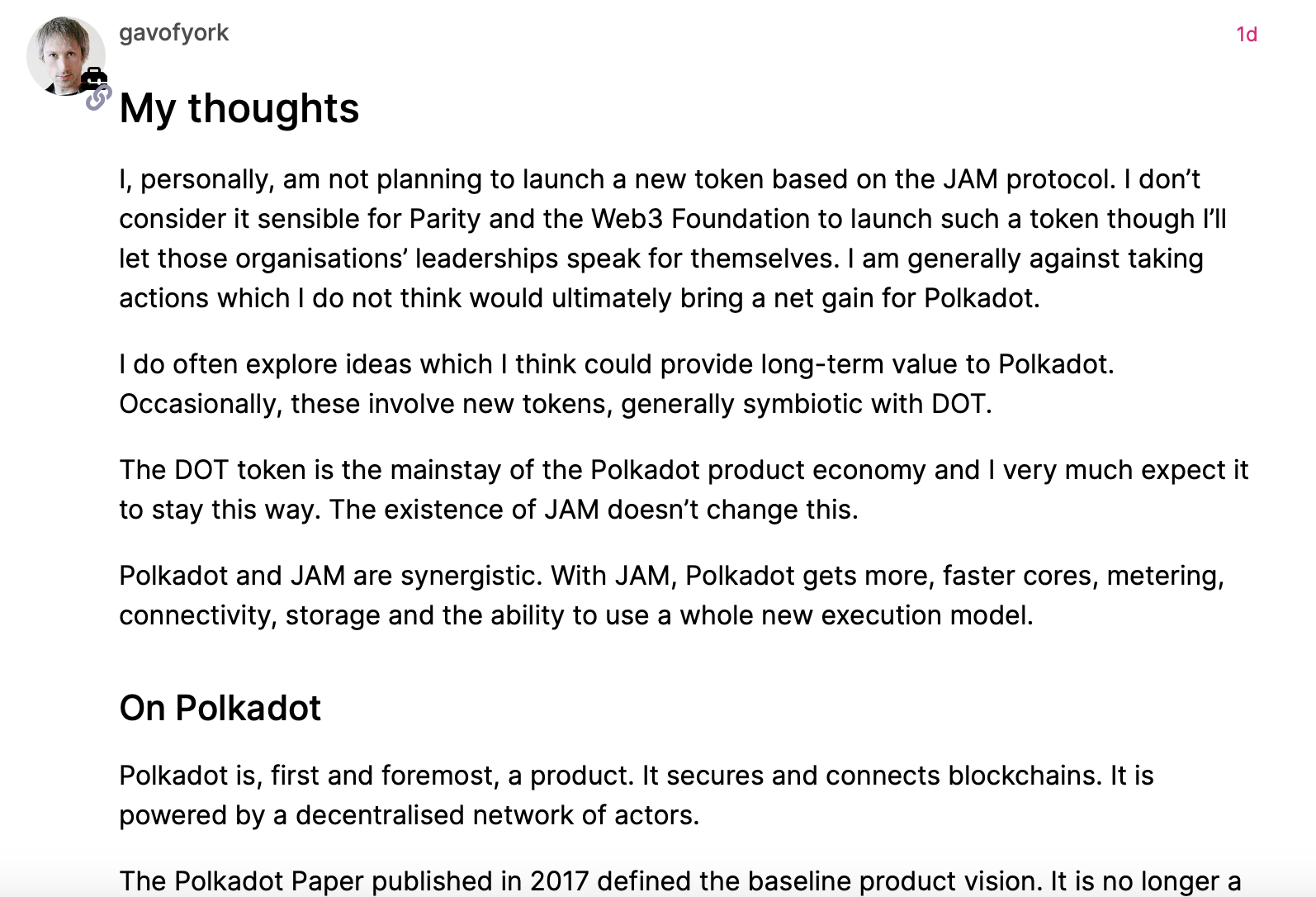 Polkadot founder Gavin Wood confirmed: The JAM protocol will not issue new tokens