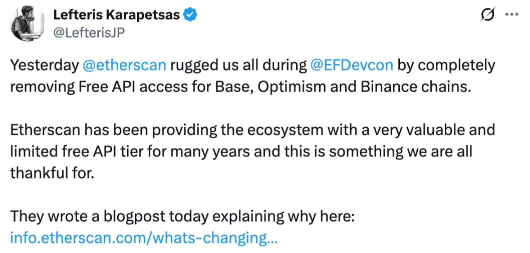 Etherscan เรียกเก็บเงินอย่างน่าประหลาดใจ! เปิดเผยโดยบังเอิญถึงความขัดแย้งในการพึ่งพาข้อมูลของระบบนิเวศ Ethereum